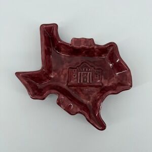 Vintage Texas Alamo Ceramic Ashtray Dish Red Burgundy Glossy Made in Texas USA